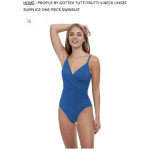 Profile By Gottex One Piece Swimsuit Size 14 Tutti Frutti V Blue Tummy Control